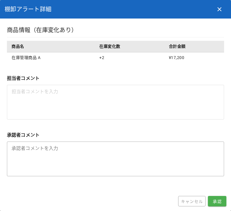 棚卸アラート詳細ダイアログ